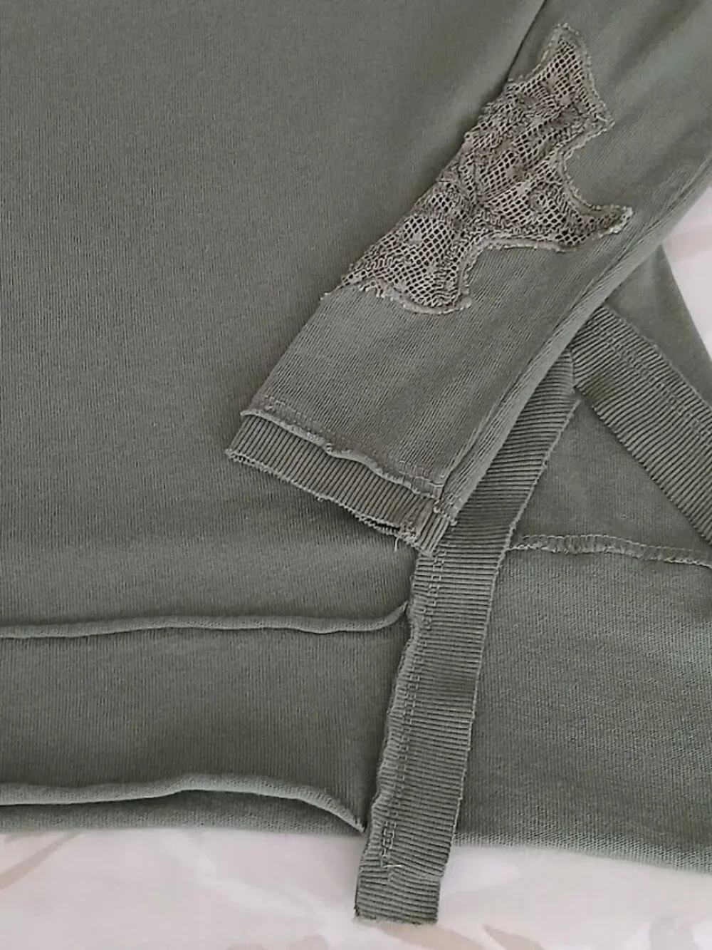 FREE PEOPLE Dark Green Cotton Top with Lace Details - size XS